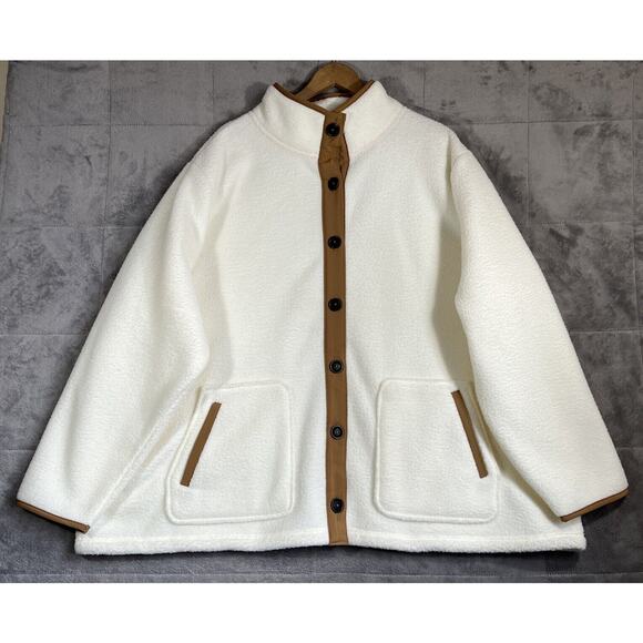 Croft Barrow Jacket Fleece Women 4X Cream Tan Button Up Pockets Sherpa Teddy - Picture 1 of 12
